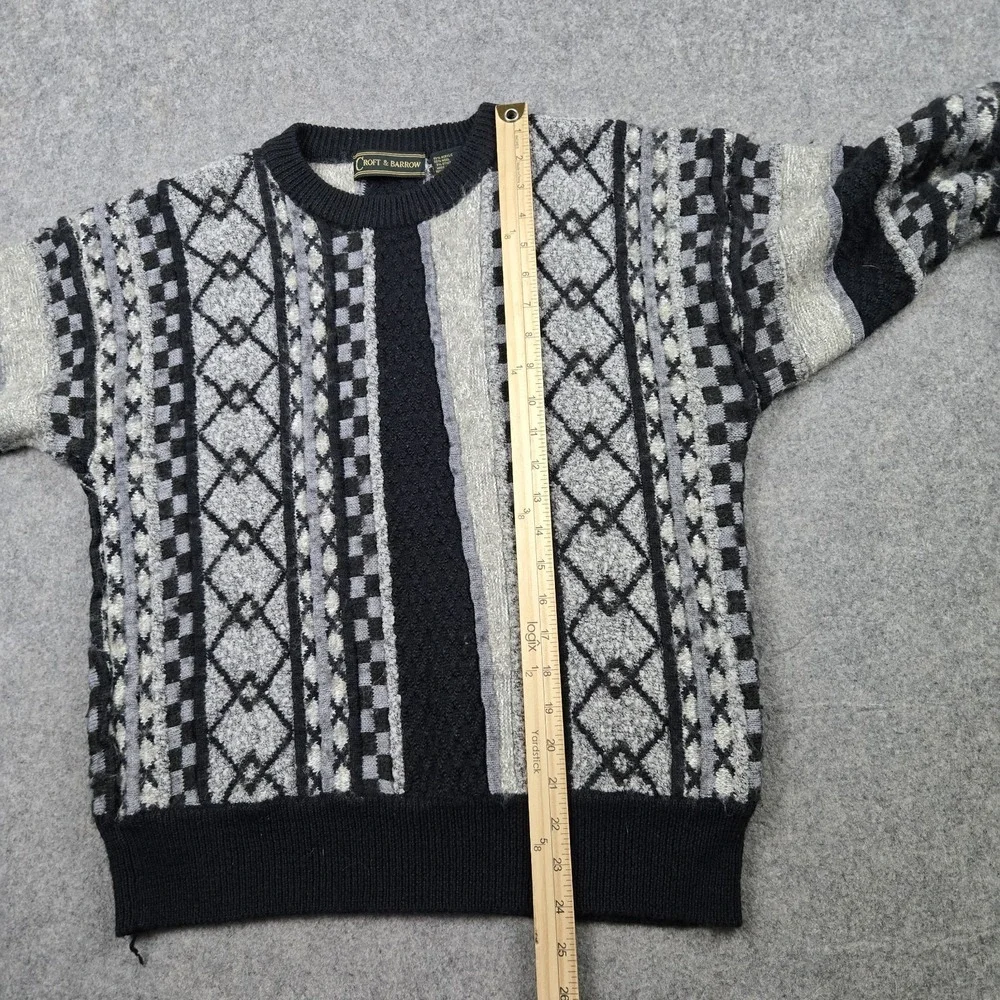 Vintage‎ Croft & Borrow Sweater Mens Large Gray Black 3D Knit 90s Sweatshirt